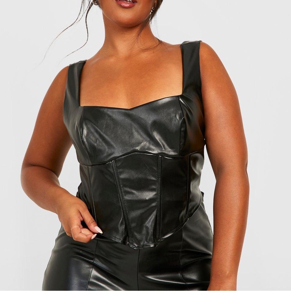 Black PU Corset Crop Top
